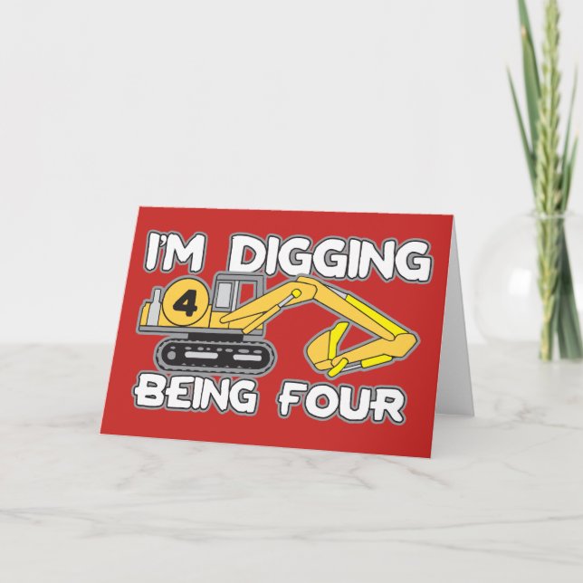 Kid's 4th Birthday I'm Digging Being Four Card (Front)