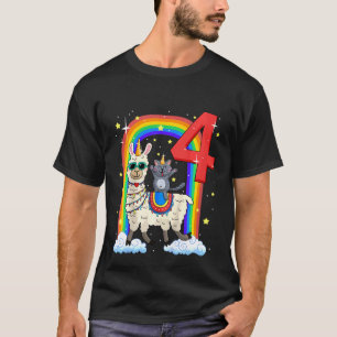 Kids 4th Birthday Llama Llamacorn Cat Caticorn Fou T-Shirt