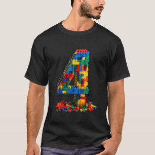 Kids 4th Birthday Master Builder 4 Years Old Block T-Shirt