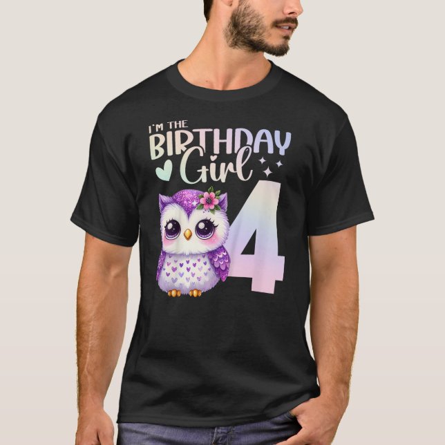 Kids 4th Birthday Owl Animals Fourth birthday girl T-Shirt (Front)