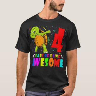 Kids 4th Birthday Party Dabbing Turtle  4 Years Ol T-Shirt