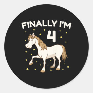 Kids 4th Birthday Party Horse Horseback Rider Ridi Classic Round Sticker