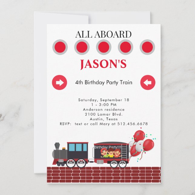 Kids 4th Birthday Party Train Invitation (Front)