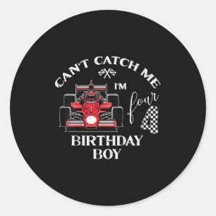 Kids 4th Birthday Race Car Bday Boy Cant Catch Me Classic Round Sticker