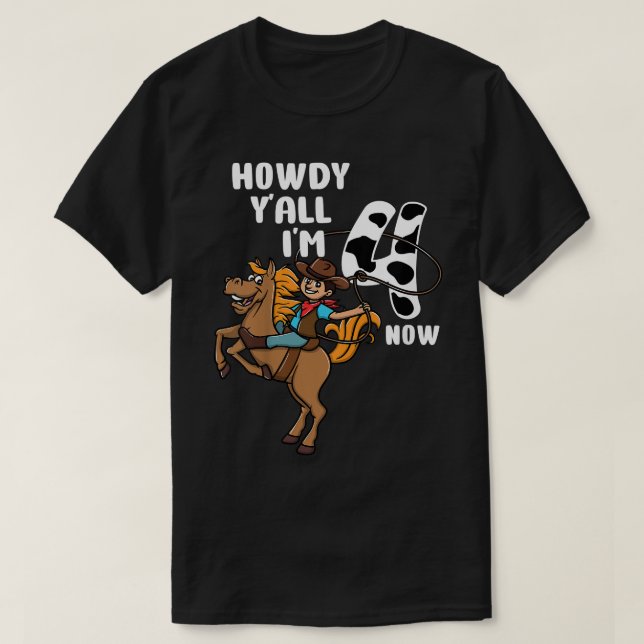 Kids 4th Birthday Rodeo Western Cowboy Howdy Y'all T-Shirt (Design Front)