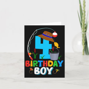 Kids 4th Birthday Shirt Boy Fishing Fish Bday Part Card