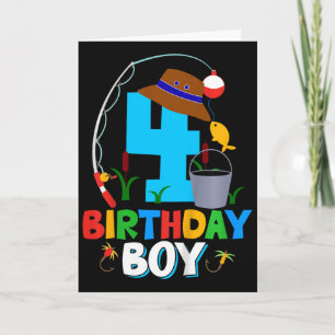 Kids 4th Birthday Shirt Boy Fishing Fish Bday Part Card