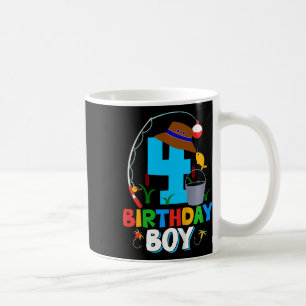 Kids 4th Birthday Shirt Boy Fishing Fish Bday Part Coffee Mug