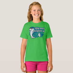 Kid's 4th Birthday This Cool Dolphin is Four T-Shirt