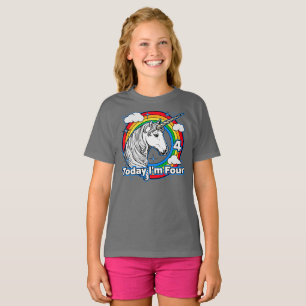 Kid's 4th Birthday Unicorn Rainbow Today I'm Four T-Shirt