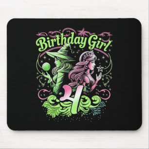 Kids 4th Birthday Witch Pink And Green 4 Years Old Mouse Mat