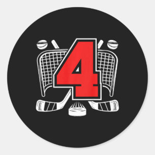 Kids 4th Ice Hockey Birthday 4 Year Old Ice Hockey Classic Round Sticker