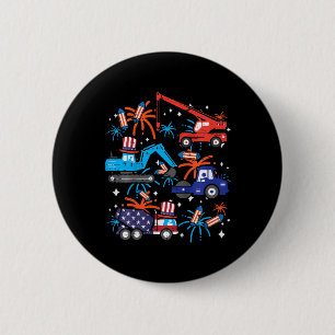 Kids 4th July Construction Trucks Vehicle Patriot 6 Cm Round Badge