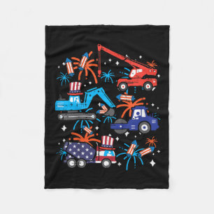 Kids 4th July Construction Trucks Vehicle Patriot  Fleece Blanket