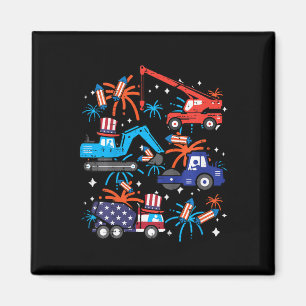 Kids 4th July Construction Trucks Vehicle Patriot  Magnet