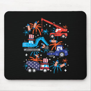 Kids 4th July Construction Trucks Vehicle Patriot  Mouse Mat