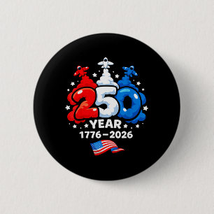 Kids 4th of July 250 Year Patriotic Red White USA 6 Cm Round Badge