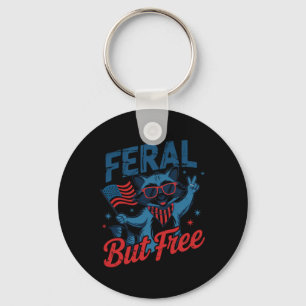 Kids 4th Of July Feral And Free Funny Racoon Usa  Key Ring