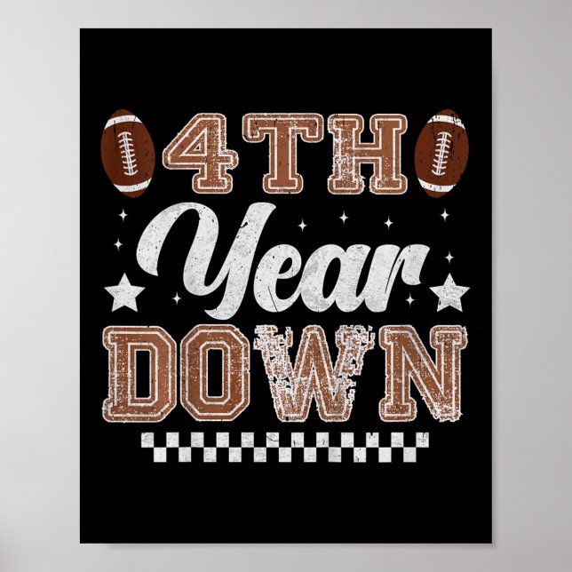 Kids 4th Year Down Football Birthday Party 4th Bir Poster (Front)