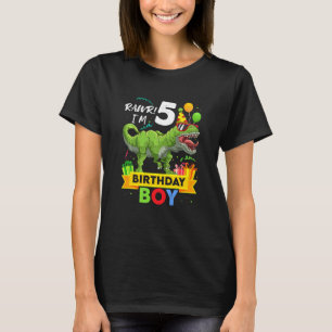 Kids 5 Birthday Boy 5 Year Old Dinosaur Rex 5th Bi T-Shirt