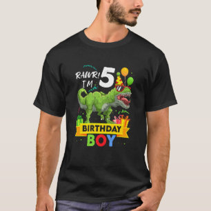 Kids 5 Birthday Boy 5 Year Old Dinosaur Rex 5th Bi T-Shirt
