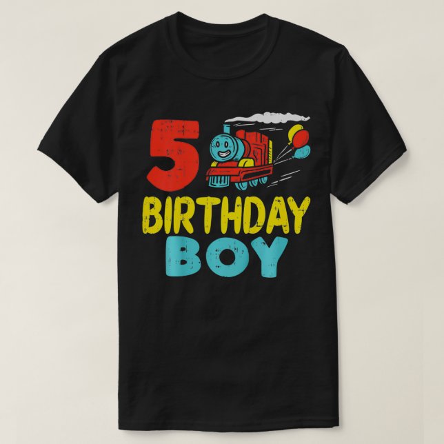 Kids 5 Birthday Boy Train Cute Boys 5th Birthday K T-Shirt (Design Front)