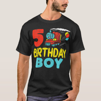 Kids 5 Birthday Boy Train Cute Boys 5th Birthday K T-Shirt