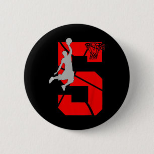 Kids 5 Year Old 5th Basketball Birthday PartyTheme 6 Cm Round Badge