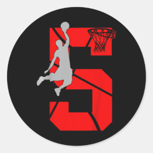Kids 5 Year Old 5th Basketball Birthday PartyTheme Classic Round Sticker