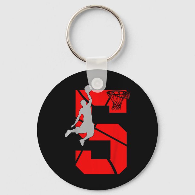 Kids 5 Year Old 5th Basketball Birthday PartyTheme Key Ring (Front)