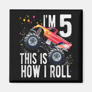 Kids 5 Year Old 5th Birthday Boy Monster Truck Ca Magnet
