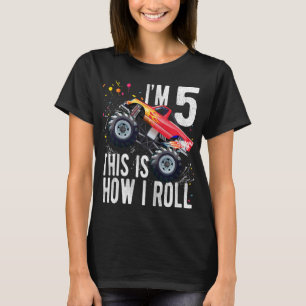 Kids 5 Year Old 5th Birthday Boy Monster Truck Ca T-Shirt
