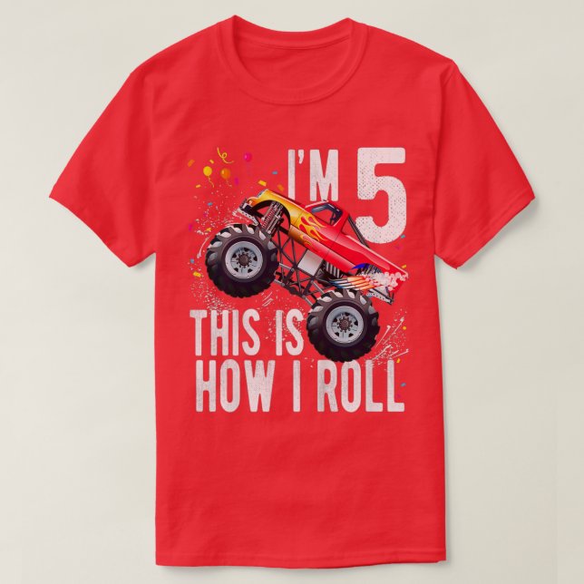 Kids 5 Year Old 5th Birthday Boy Monster Truck Car T-Shirt (Design Front)