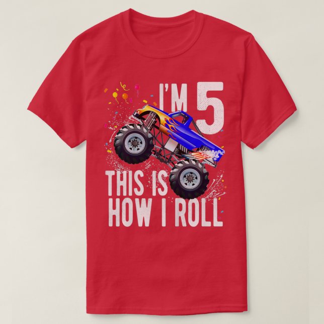 Kids 5 Year Old 5th Birthday Boy Monster Truck Car T-Shirt (Design Front)