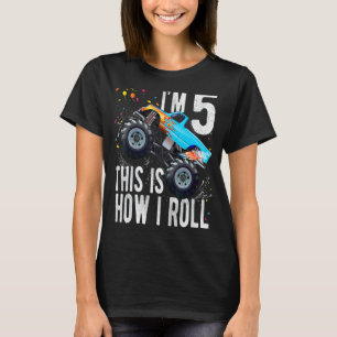 Kids 5 Year Old 5th Birthday Boy Monster Truck Car T-Shirt