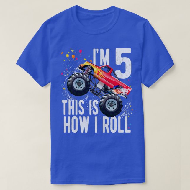 Kids 5 Year Old 5th Birthday Boy Monster Truck Car T-Shirt (Design Front)