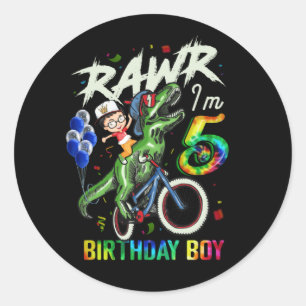 Kids 5 Year Old 5th Birthday Boy T Rex Dinosaur Classic Round Sticker