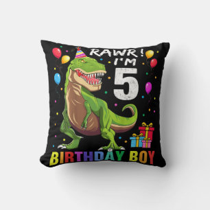 Kids 5 Year Old 5th Birthday Boy T Rex Dinosaur Cushion