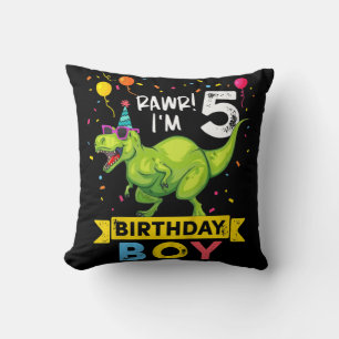 Kids 5 Year Old  5th Birthday Boy T Rex Dinosaur  Cushion