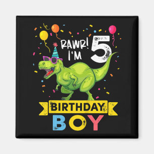 Kids 5 Year Old 5th Birthday Boy T Rex Dinosaur Magnet
