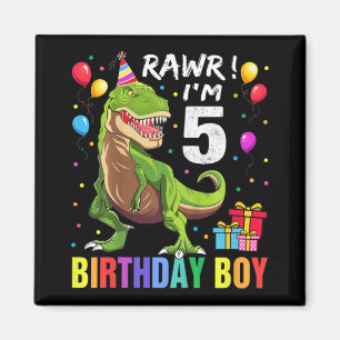 Kids 5 Year Old  5th Birthday Boy T Rex Dinosaur   Magnet