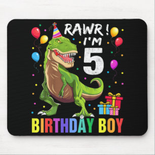 Kids 5 Year Old  5th Birthday Boy T Rex Dinosaur   Mouse Mat