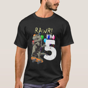 Kids 5 Year Old 5Th Birthday Boy T Rex Dinosaur T-Shirt