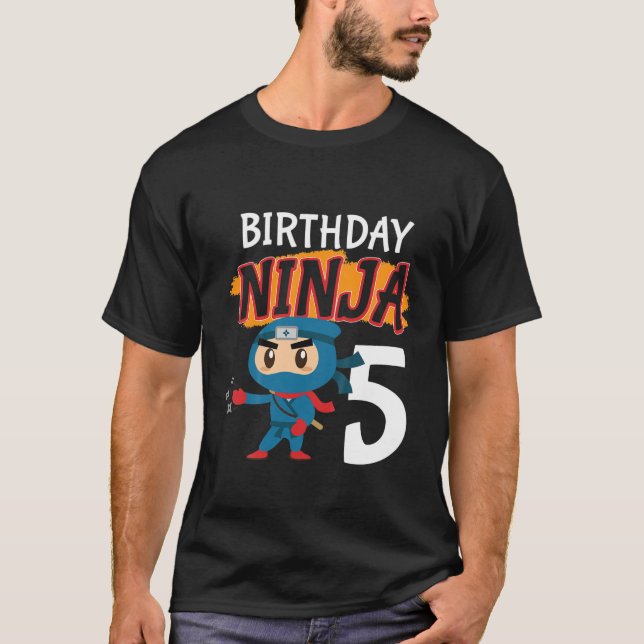 Kids 5 Year Old 5Th Ninja Birthday Boys Party Mart T-Shirt (Front)