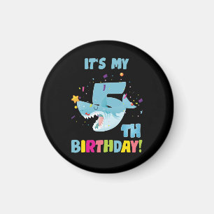 Kids 5 Year Old 5th Shark Party Birthday Baby Magnet