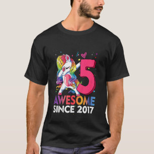 Kids 5 Year Old Awesome Since 2017 Dabbing Unicorn T-Shirt