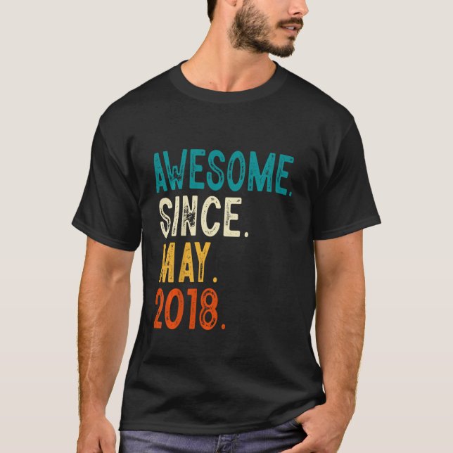 Kids 5 Year Old Awesome Since May 2018 5th Birthda T-Shirt (Front)