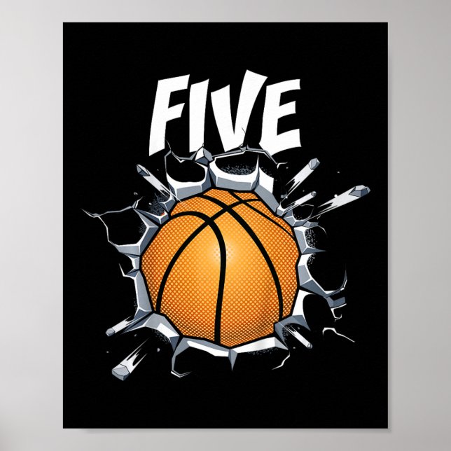 Kids 5 Year Old Basketball Birthday Party Theme 5t Poster (Front)