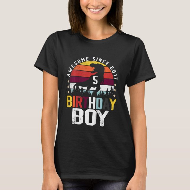 Kids 5 Year Old Birthday Dinosaur Rex Boy Awesome  T-Shirt (Front)