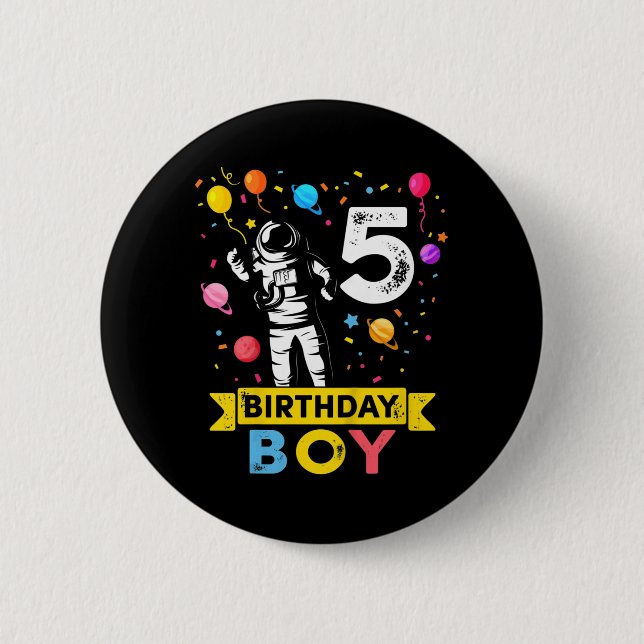Kids 5 Year Old Boy Astronaut 5th Birthday Boy  6 Cm Round Badge (Front)
